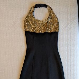 Vintage Rampage halter mini dress with sequin and pearl embellishments